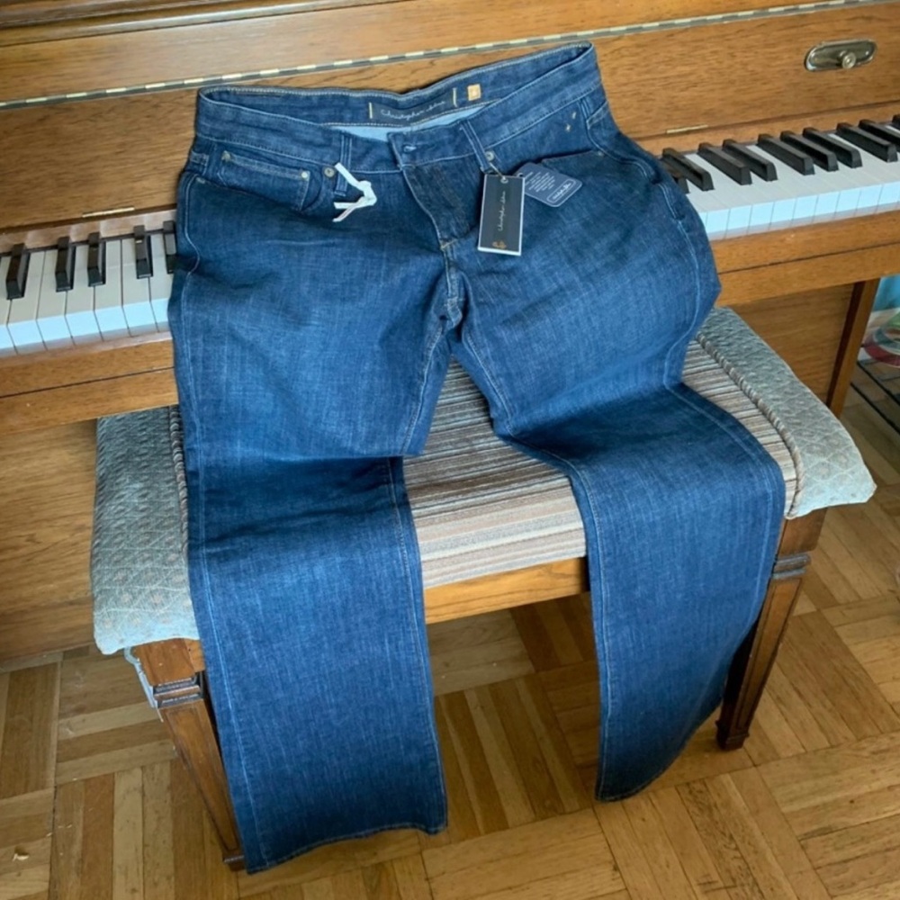 Christopher Blue Straight Leg Denim Jeans in Rich Blue
